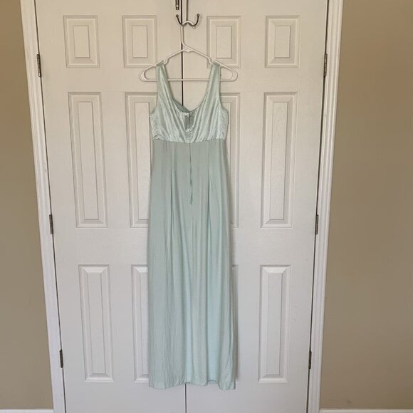 ILGWU Medium Mint Green Full Length Dress Sleeveless Gown With Slit Vintage - Picture 4 of 16